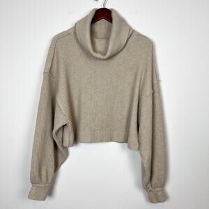 Free People We the Free Tan Cowl Neck Cropped Oversized Sweater Size Small